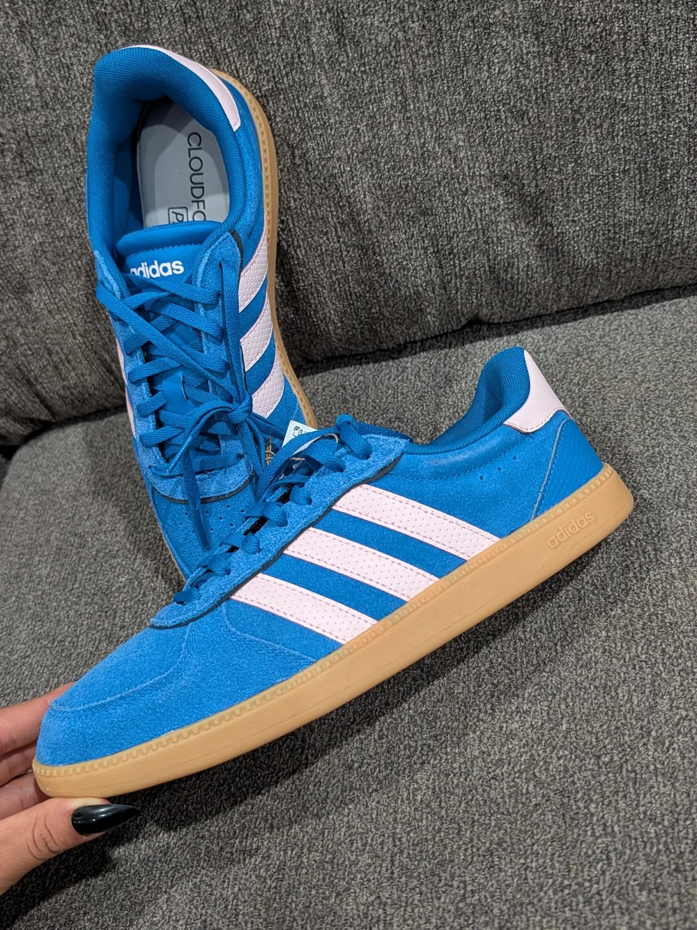 Adidas Women  Blue Suede Sneakers with Pink Stripes